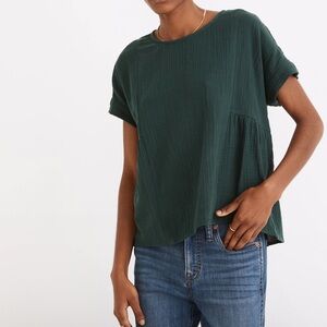 NWT Madewell Lightspun Cuffed-Sleeved Shirred Top
